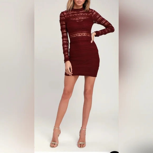 Lush Dresses | Reece Burgundy Lace Long Sleeve Bodycon Dress, Xs | Color: Red | Size: Xs | Sonnetkd's Closet